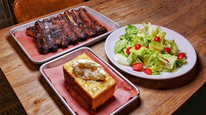 Barbecuce ribs, a salad, and cornbread at King of Prussia Mall