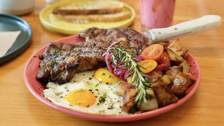 A plate of steak and eggs at South Coast Plaza