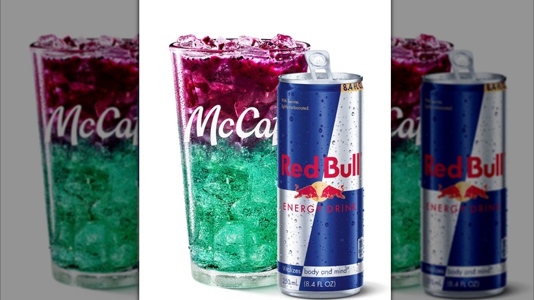 Image of McDonald's Red Bull Dragon Berry Energizer with can of Red Bull