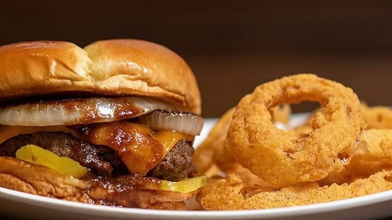 Burger and onion rings at Yo Mama's in Birmingham, AL