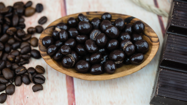 Bowl of chocolate-covered espresso beans