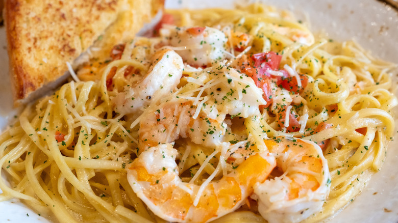 Shrimp scampi on angel hair pasta