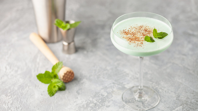 Glass of grasshopper cocktail
