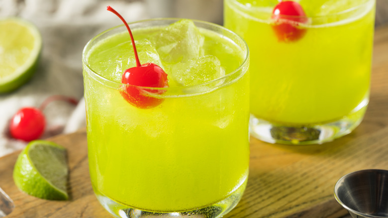 Two glasses of Midori sour