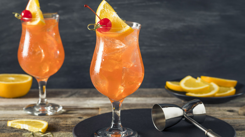 Two glasses of Singapore sling cocktail