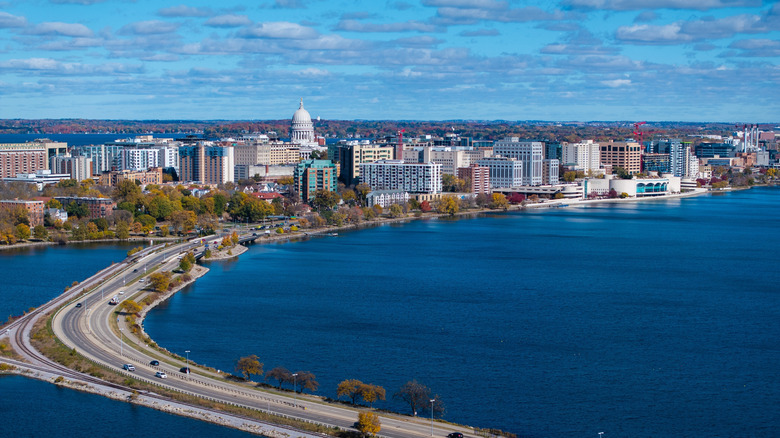 The riverside skyline of Madison, Wisconsin