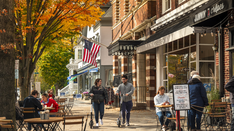 People walking down or dining on Nassau Street