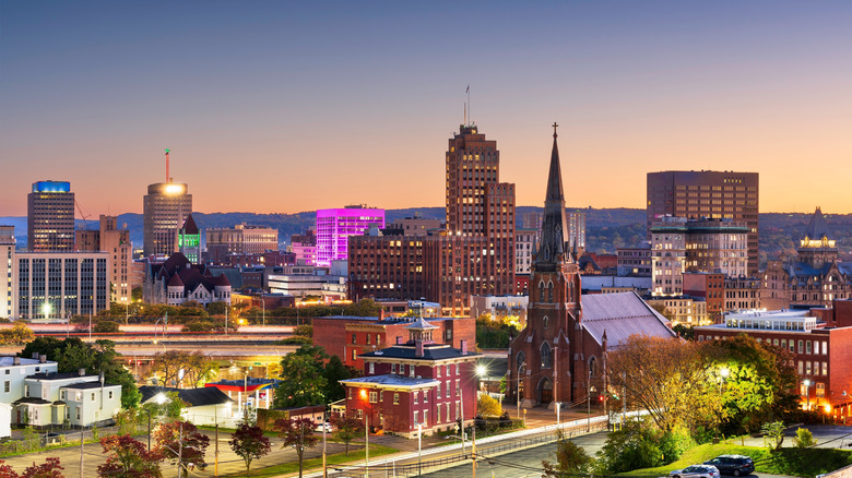 The Syracuse skyline at dusk