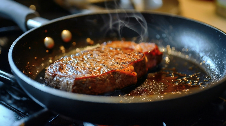 Pan-searing a steak