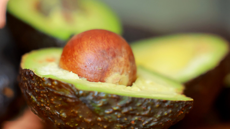 An avocado cut in half