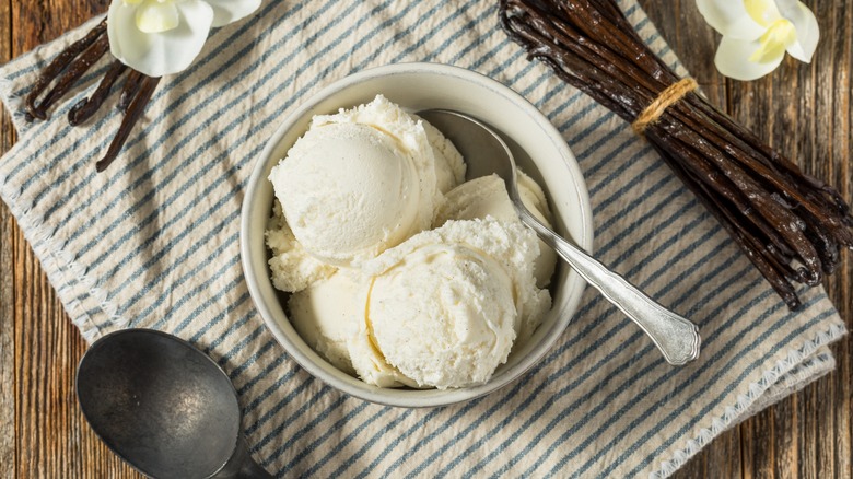 Bowl of vanilla ice cream