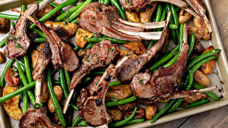 Sheet pan of lamb and vegetables