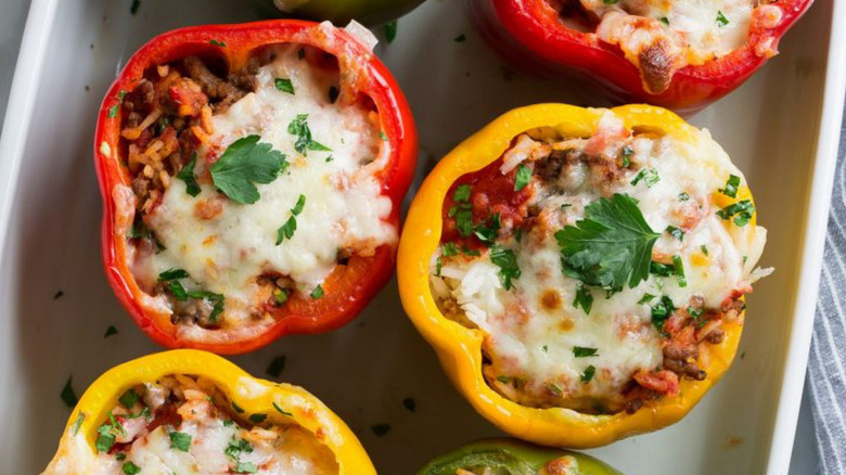 Tray of stuffed bell peppers