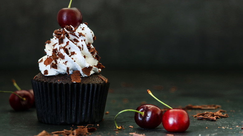 Black Forest cupcake topped with cherry