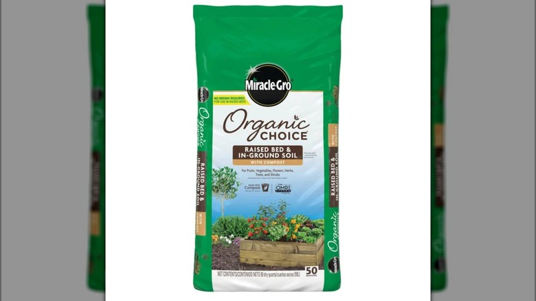 A bag of Miracle Gro organic choice garden soil