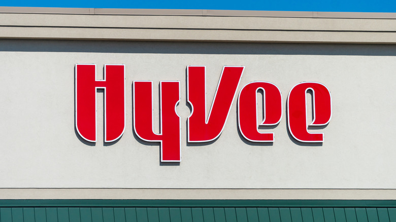 A close-up of a Hy-Vee storefront sign.