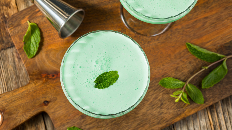 Glass of grasshopper cocktail