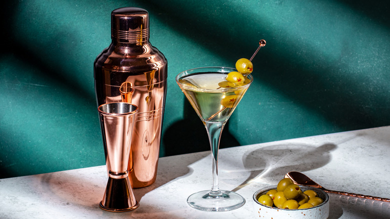 Martini with olives and shaker