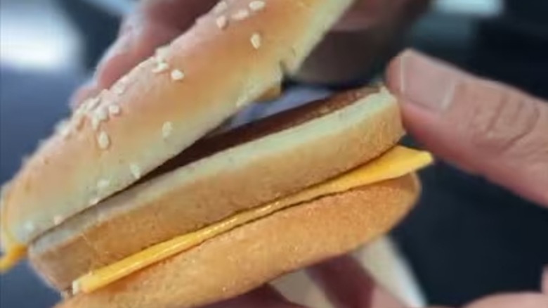 A close up of a McDonald's cheeseburger without the burger