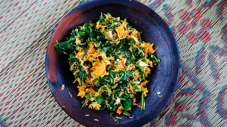 A plate of Indonesian urap, a vegetable dish
