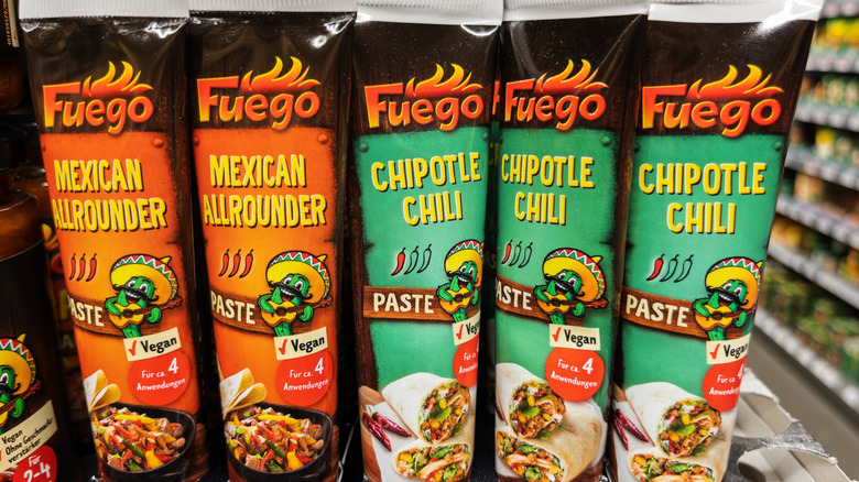 Fuego branded Chipotle chili paste next to another Fuego paste