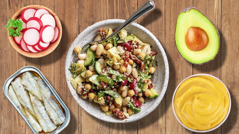 bowl of dense bean salad with 4 ingredients