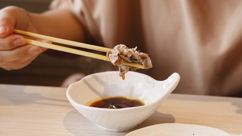 Meat dipped in ponzu sauce