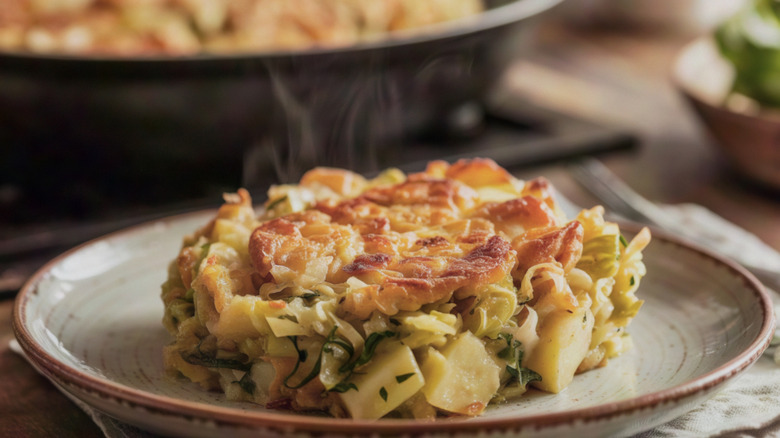 A slice of bubble and squeak on a plate