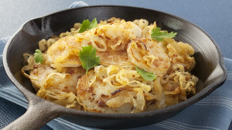 A skillet of Lyonnaise potatoes