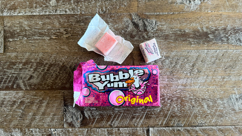 Bubble Yum gum on brown surface