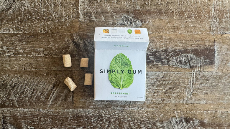 Simply Gum packet on wooden surface
