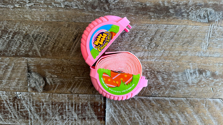 Hubba Bubba bubble tape on brown counter