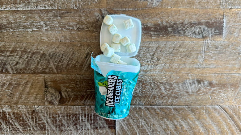 IceBreakers cubes on brown surface