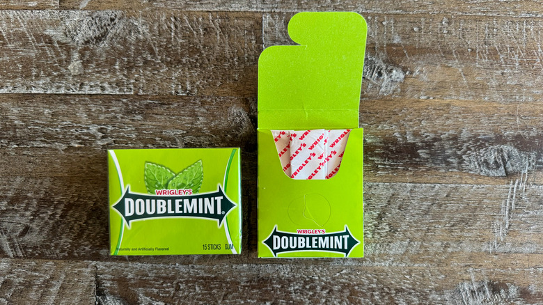 Wrigley's Doublemint gum on brown surface