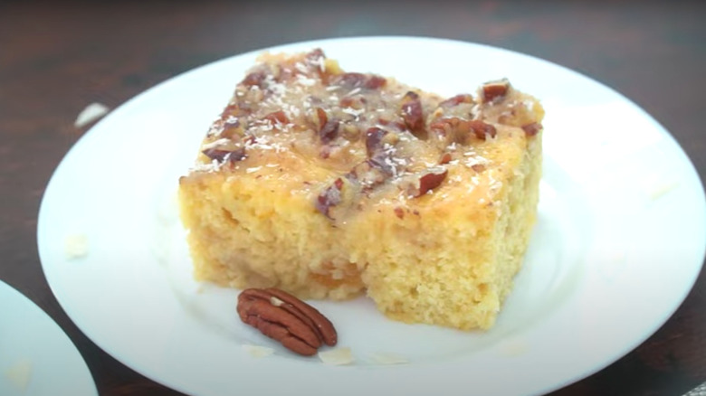 Slice of fruit cocktail cake