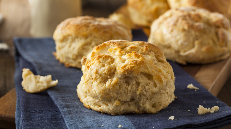 Biscuits on a blue cloth napkin