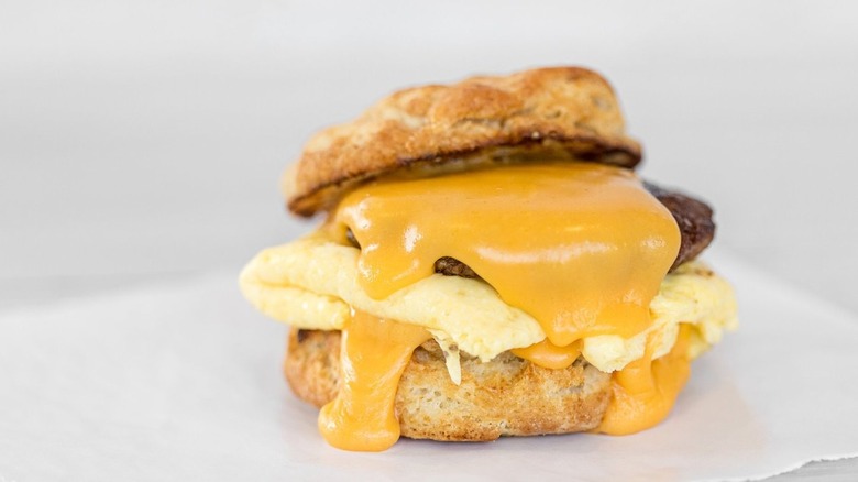 Sausage, egg, and cheese biscuit sandwich