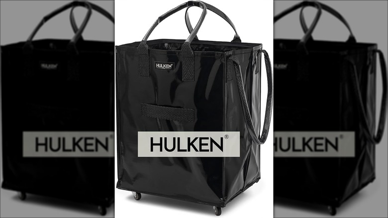 Black reusable grocery bag on wheels