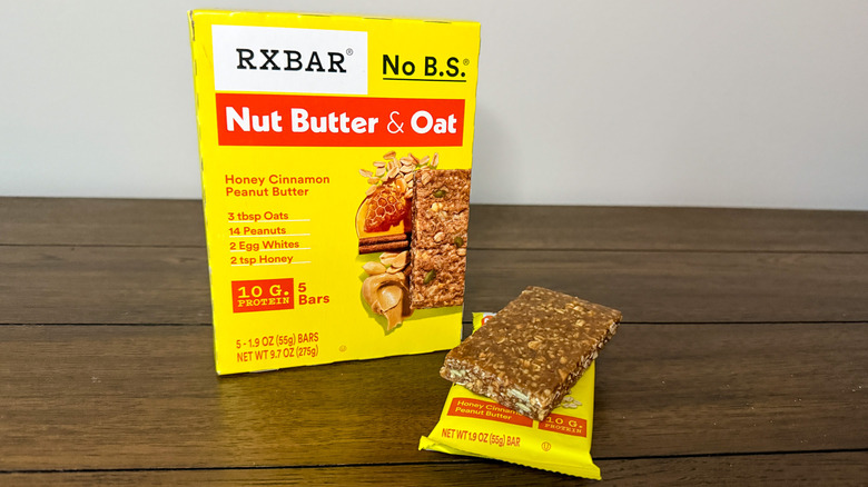 Yellow box of Nut Butter & Oat Honey Cinnamon Peanut Butter RXBARs