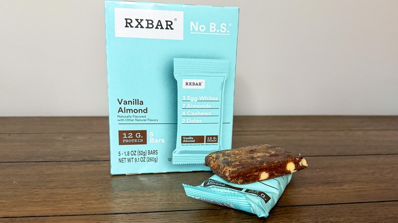 Teal box of Vanilla Almond RXBARs