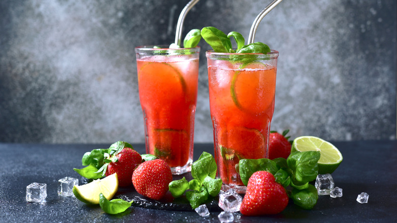 Strawberry cocktails with lime and basil