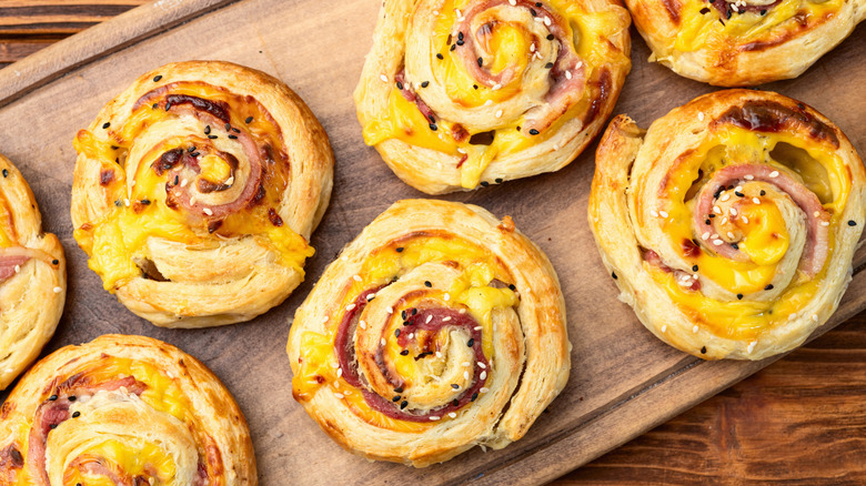 Savory pinwheels on a wooden background
