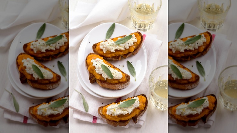 Pumpkin and ricotta on bruschetta