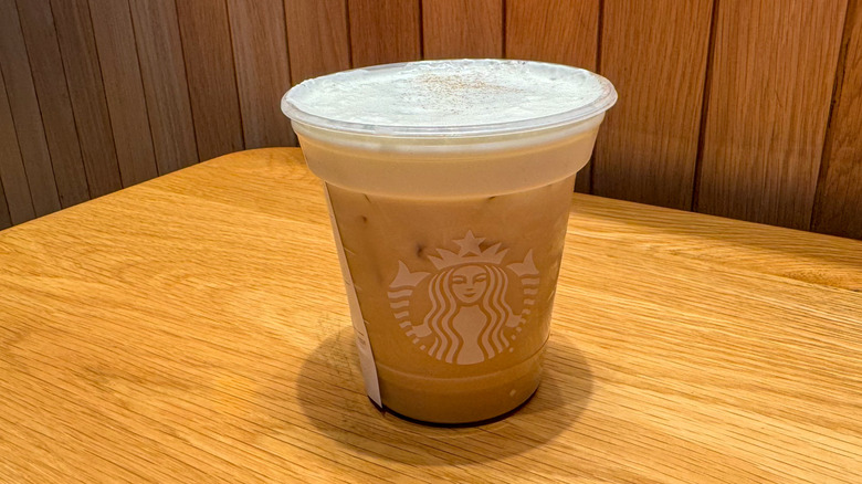Iced Pecan Crunch Latte on a table