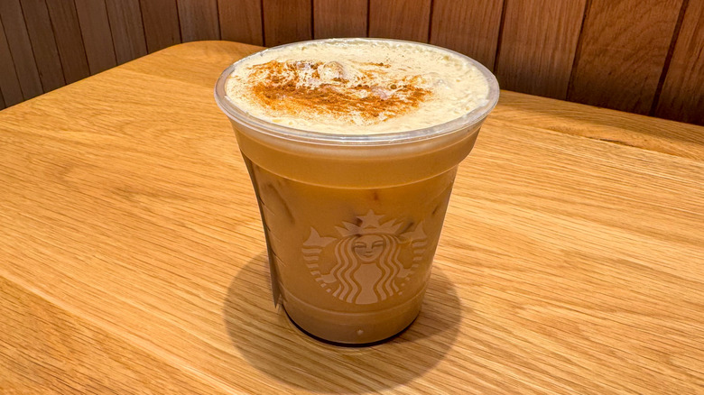 Iced Pumpkin Cream Chai on a table