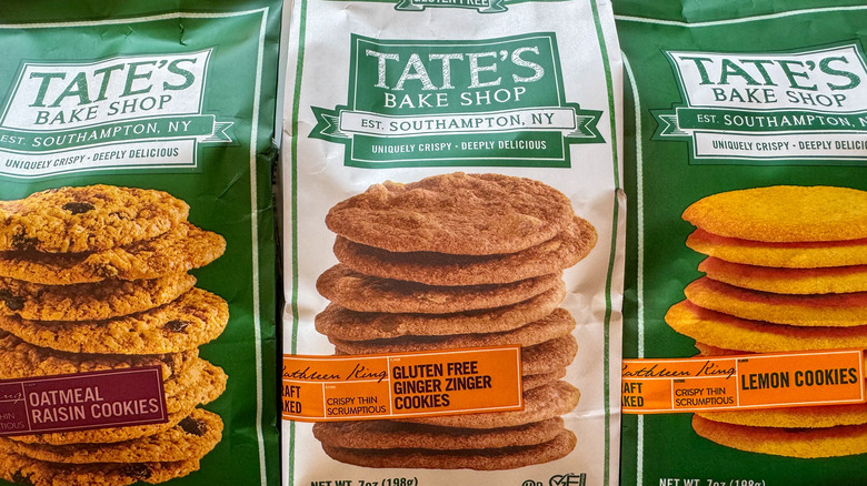 Close-up of Tate's Bake Shop cookie packages