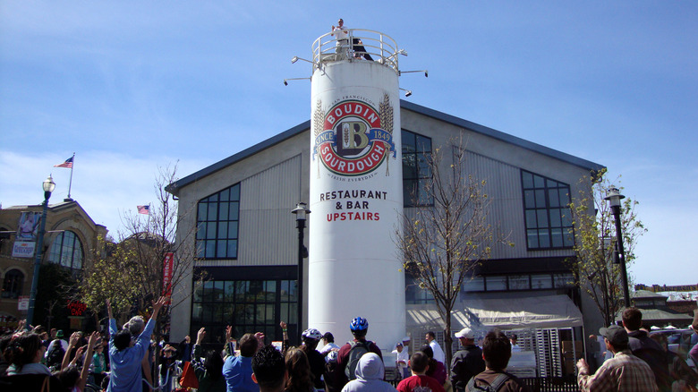 Crowds gather outside Boudin bakery