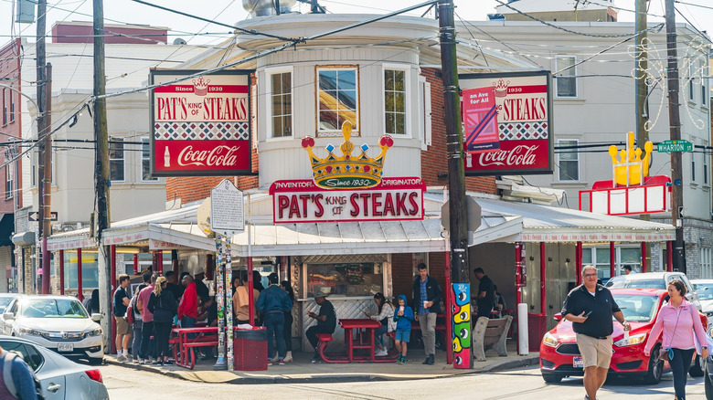 Crowds outside Pat's King of Steaks restaurant