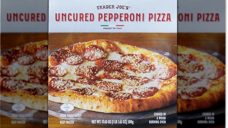Box of Trader Joe's Uncured Pepperoni Pizza