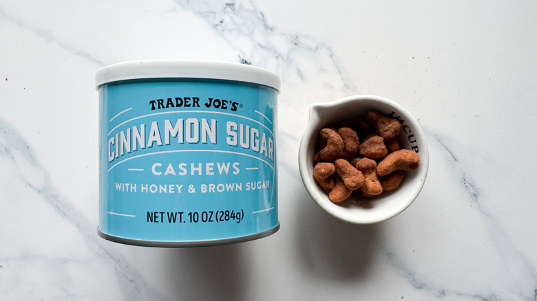 Cinnamon sugar cashews on marble surface